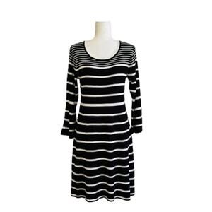 C Est 1946 Sweater Dress Black White Stripe Scoop Neck Long Sleeve Medium NEW